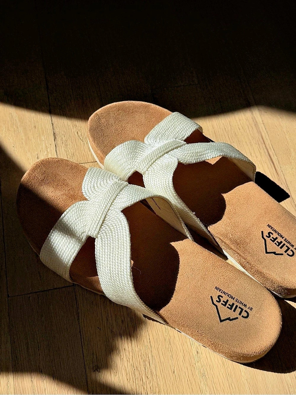Bow Slide Sandals in White & Brown - Never worn